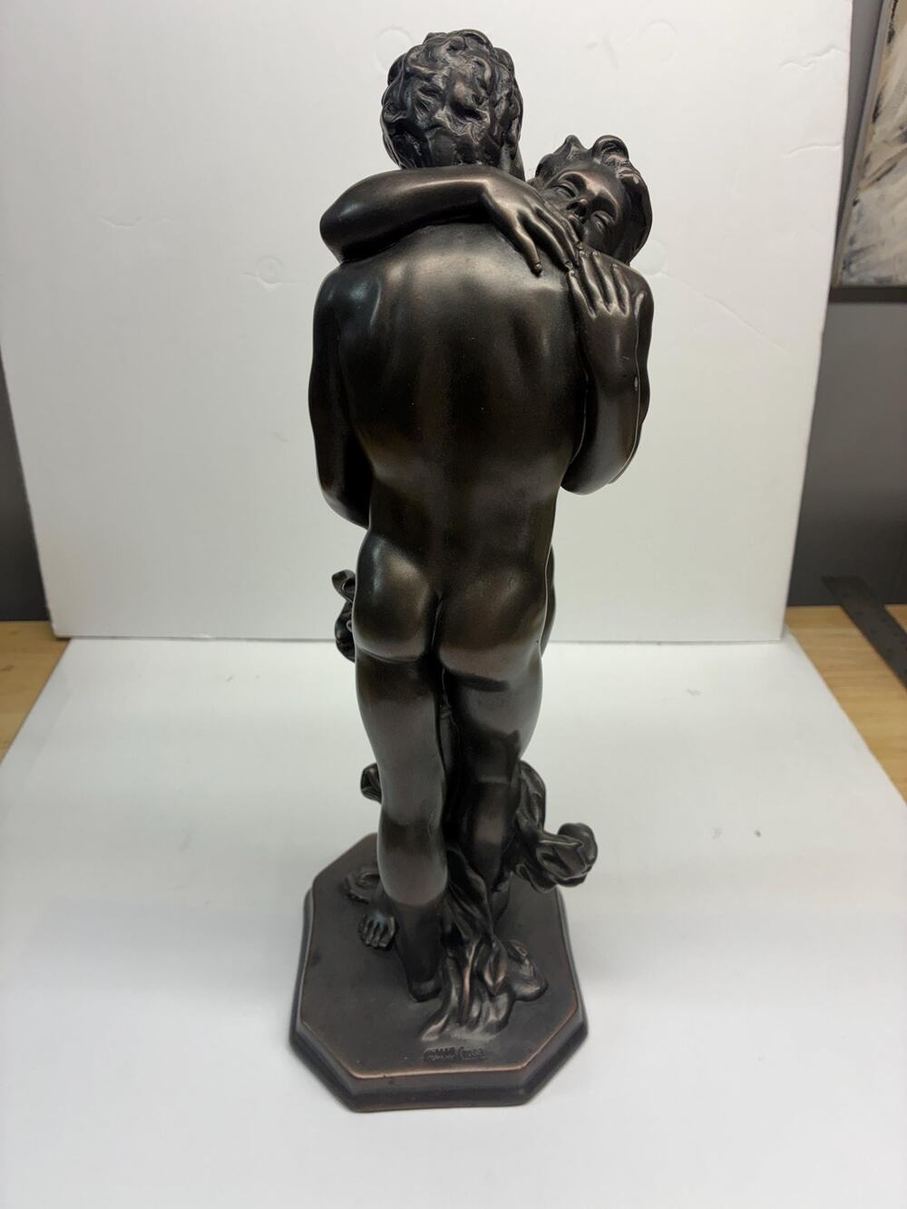 Vintage 2002 Crosa Nude Lovers Sculpture Embracing Couple Bronze Tone Statue 14"